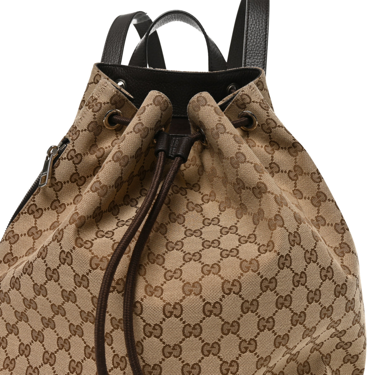 Gucci Monogram Dollar Calfskin O Drawstring Backpack Beige Ebony Testa di Moro Dark Chocolate 8 of 10