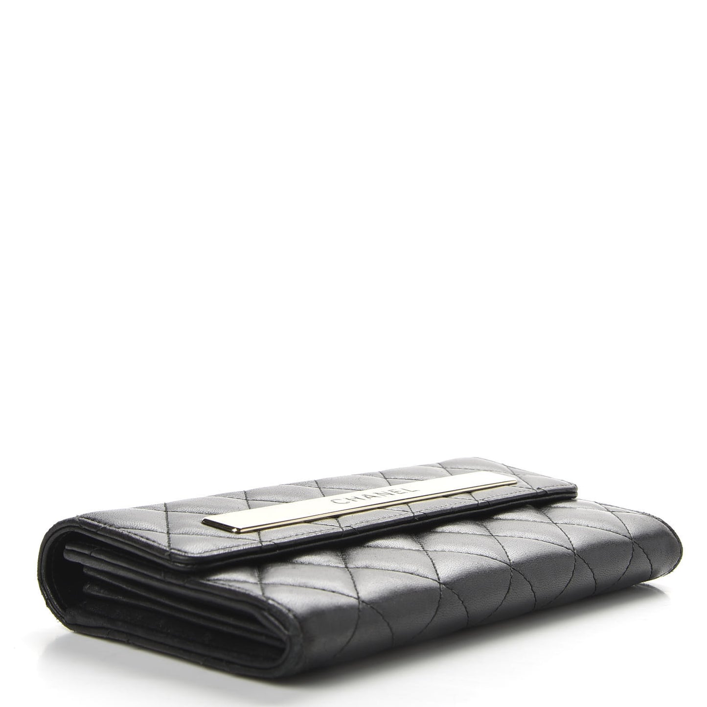Lambskin Quilted Trendy CC Large Gusset Flap Wallet Black