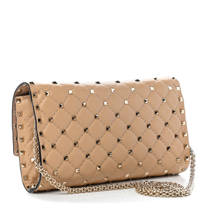 Valentino Garavani Nappa Rockstud Spike Wallet on Chain Camel Rose 3 of 9
