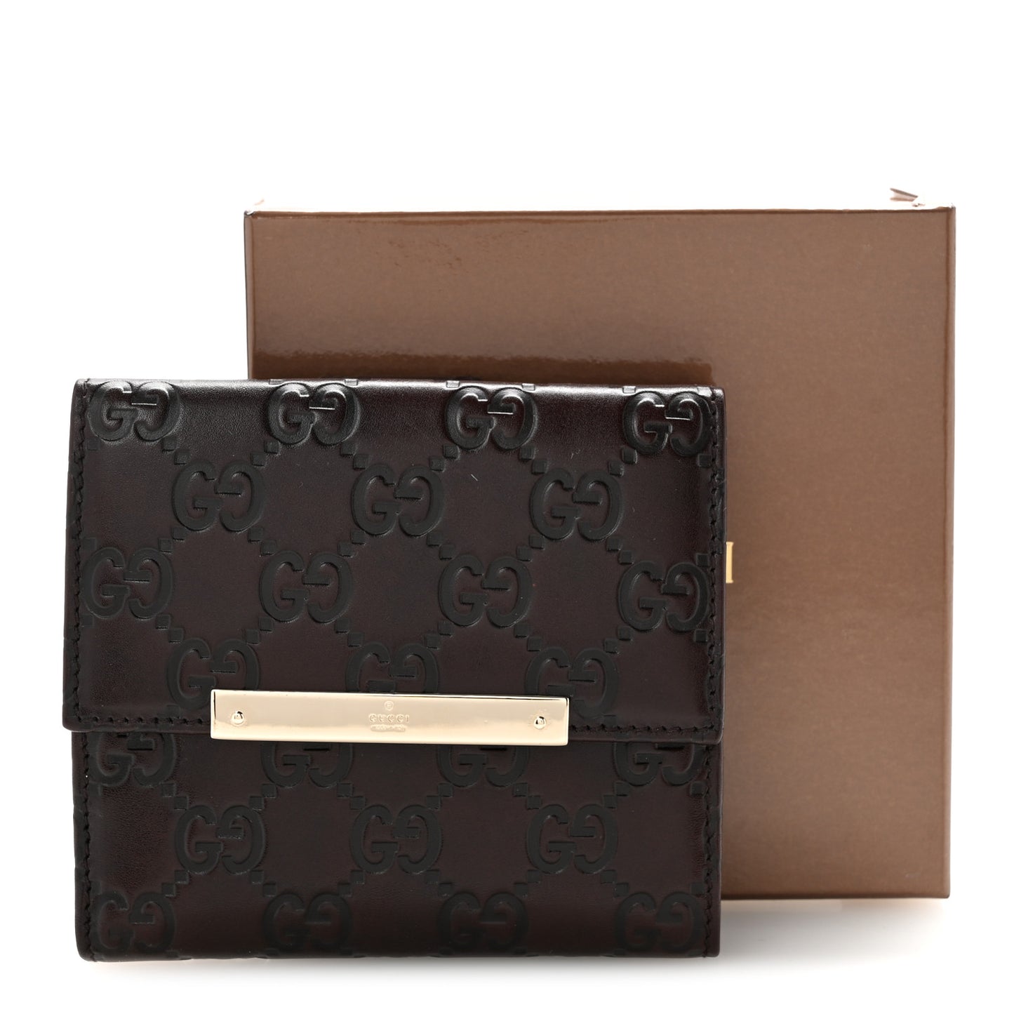 Guccissima Metal Bar French Flap Wallet Dark Chocolate