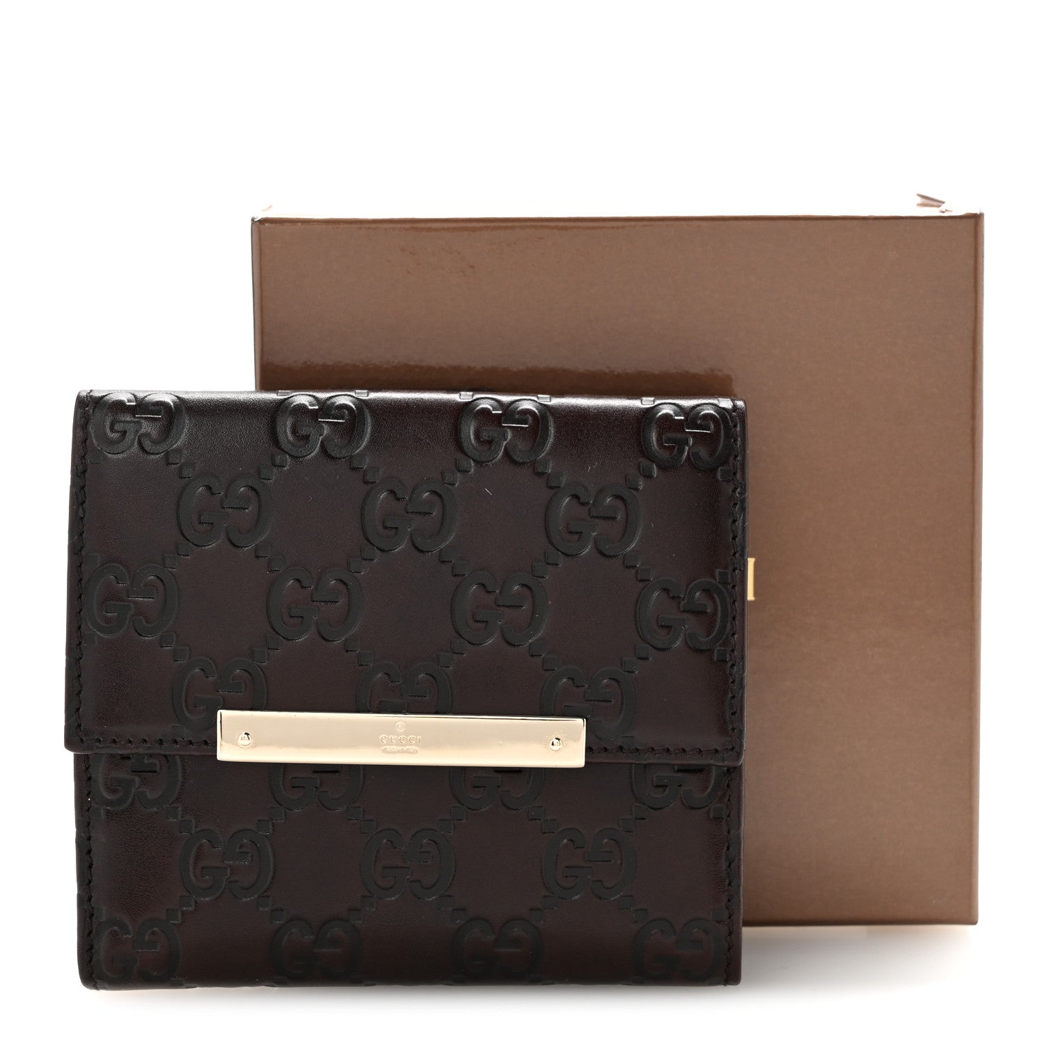 Gucci Guccissima Metal Bar French Flap Wallet Dark Chocolate 9 of 9