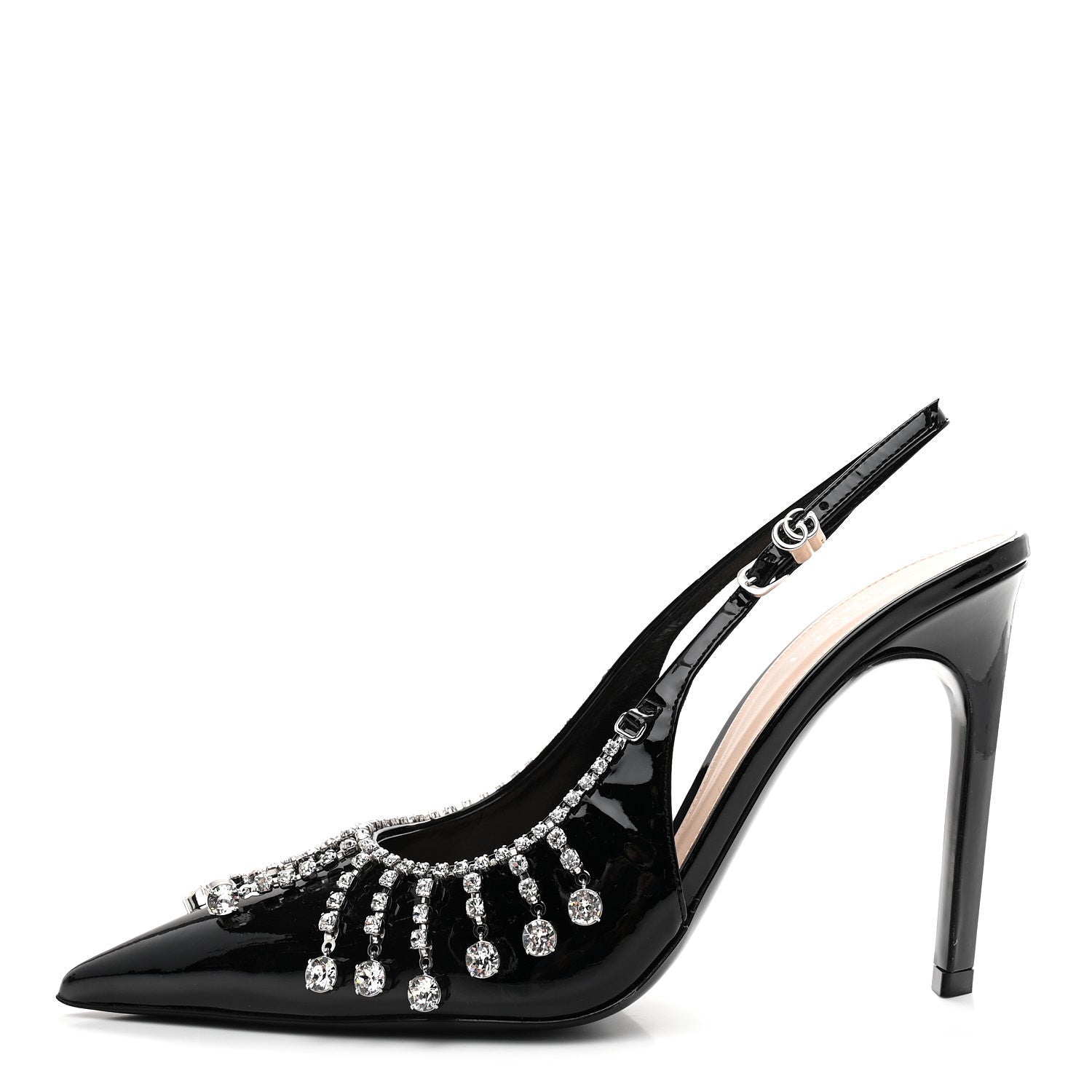 Gucci Vernice Crystal Embellished Guinevere Slingback Pumps 37 Black 1 of 10