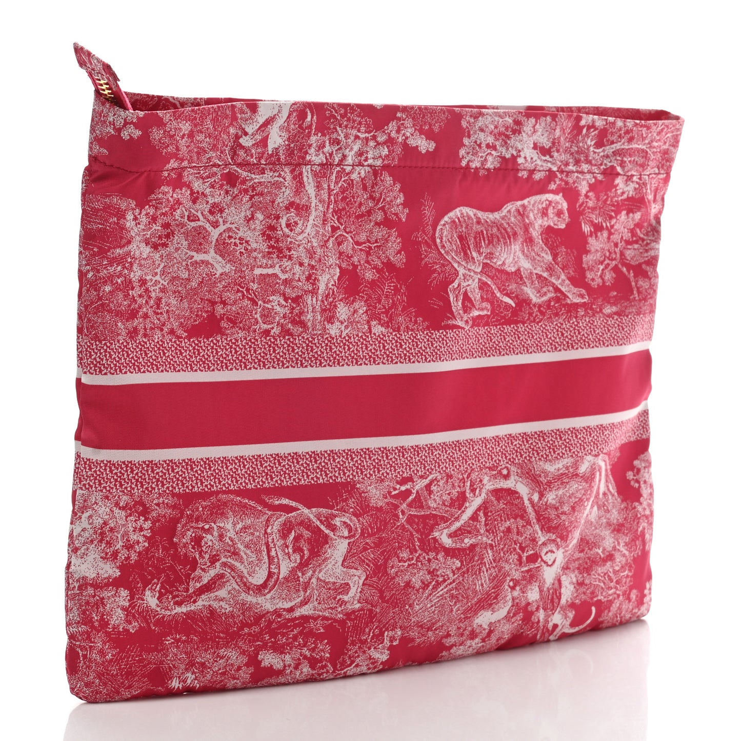 Canvas Embroidered Toile De Jouy Diortravel Zipped Pouch Raspberry