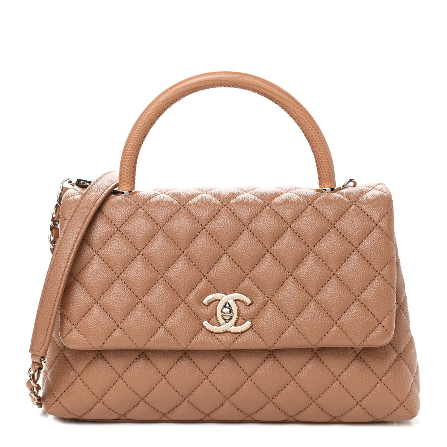 Caviar Quilted Lizard Embossed Small Coco Handle Flap Brown