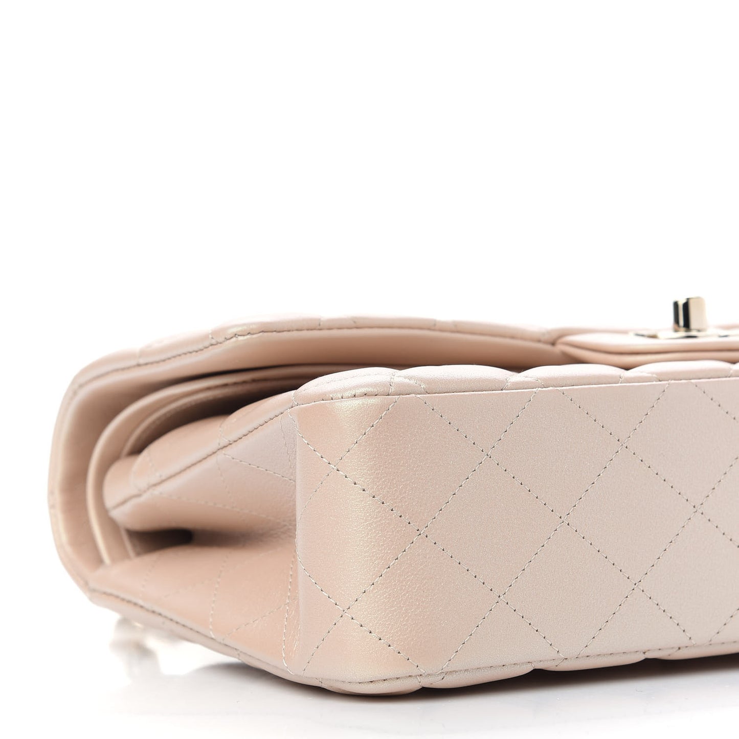 Iridescent Calfskin Quilted Medium Double Flap Beige