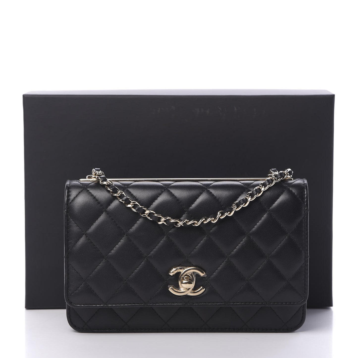 Lambskin Quilted Trendy CC Wallet On Chain WOC Black