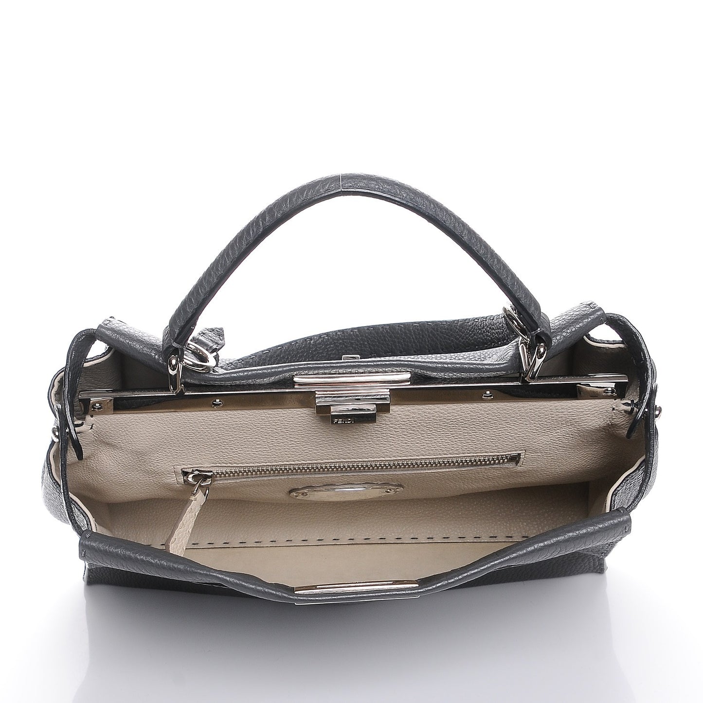 Cuoio Romano Selleria Bi-Color Large Peekaboo Iconic Satchel Asfalto Latte
