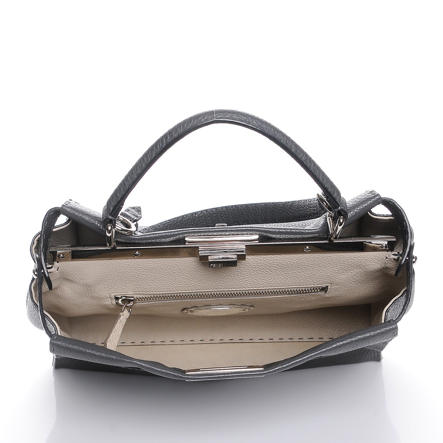 Fendi Cuoio Romano Selleria Bi-Color Large Peekaboo Iconic Satchel Asfalto Latte 6 of 8