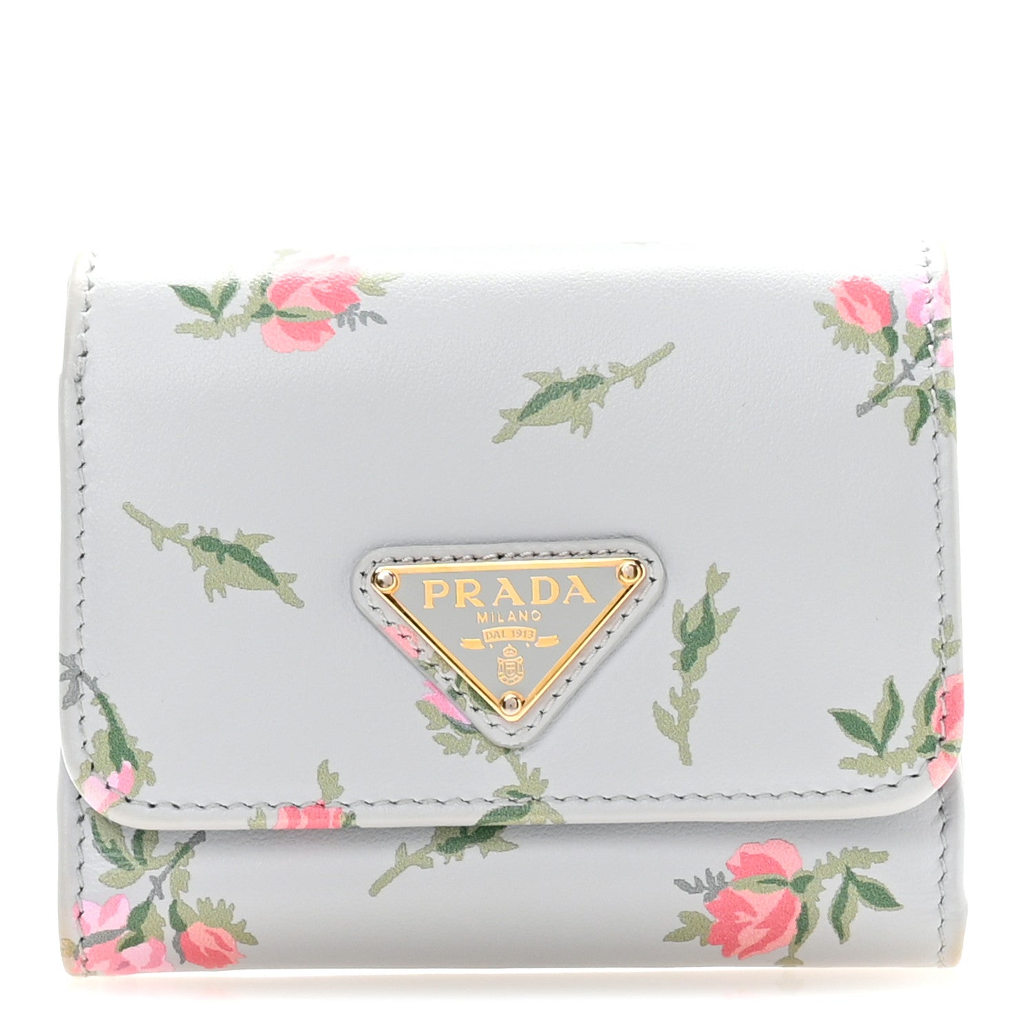 Prada Vitello Rose Metal Tri-Fold Compact Wallet Perla 1 of 8
