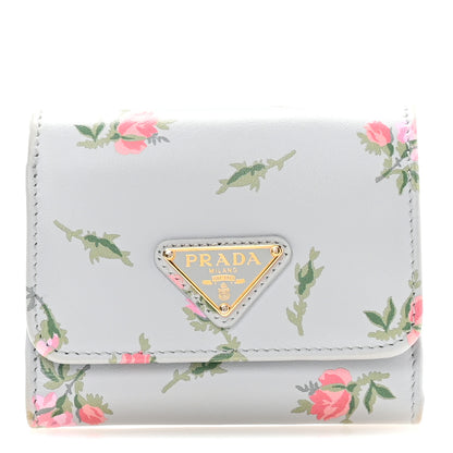 Prada Vitello Rose Metal Tri-Fold Compact Wallet Perla 1 of 8