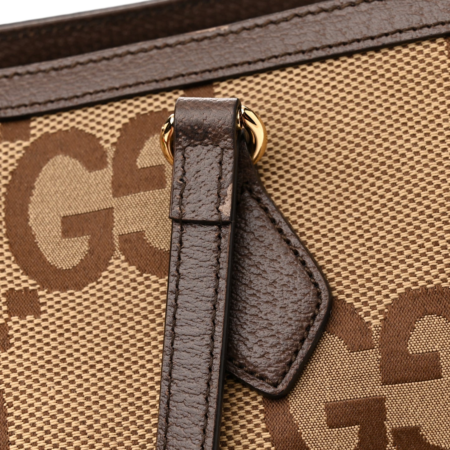 Monogram Jumbo GG Textured Dollar Calfskin Web Medium Ophidia Shopping Tote Camel Ebony