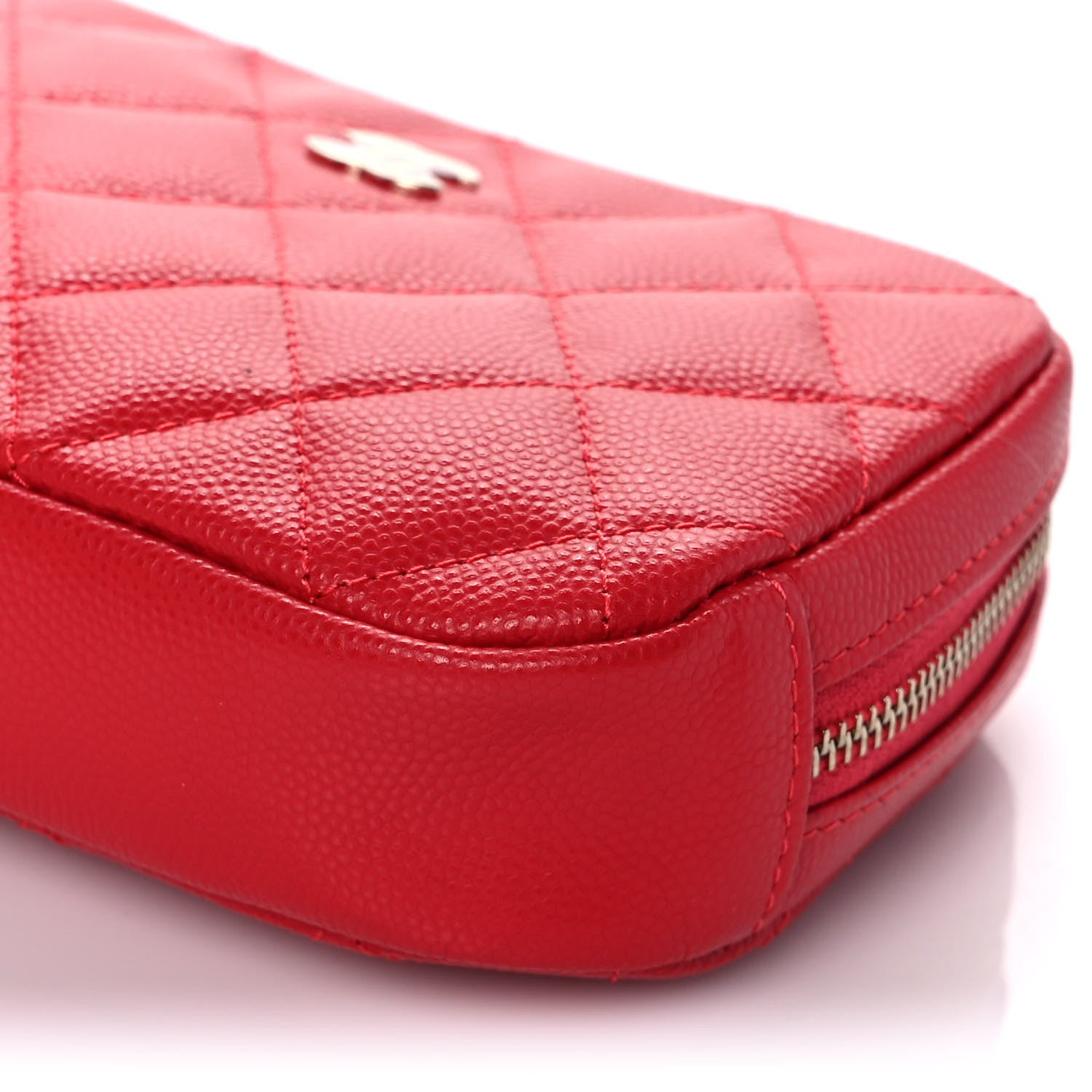 Chanel Caviar Quilted Small Curvy Pouch Cosmetic Case Red 9 of 11