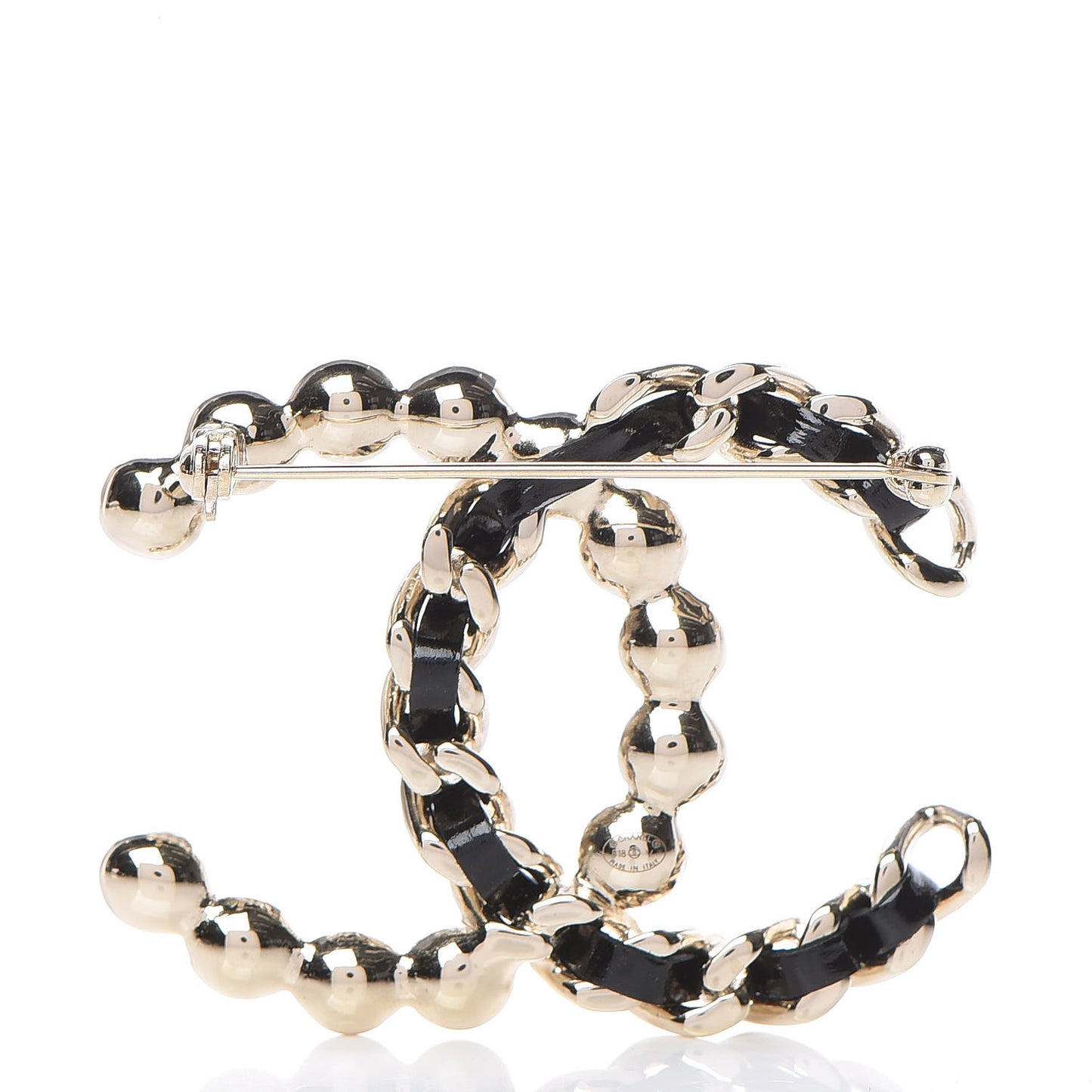 Lambskin Pearl CC Chain Brooch Black Gold
