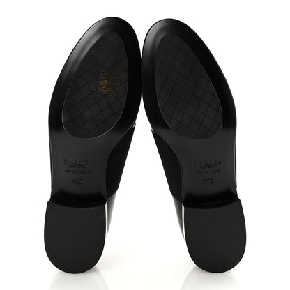 Chanel Calfskin Elastic Lace Up Cap Toe CC Loafers 40 Black 6 of 9