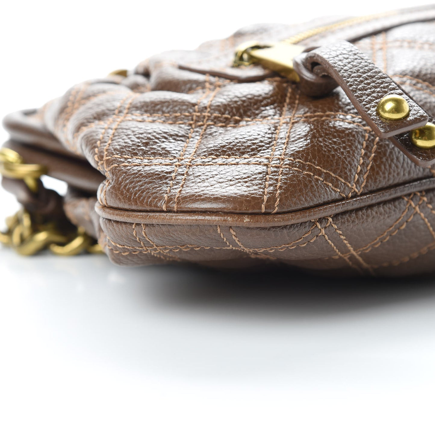 Calfskin Quilted Little Stam Brown