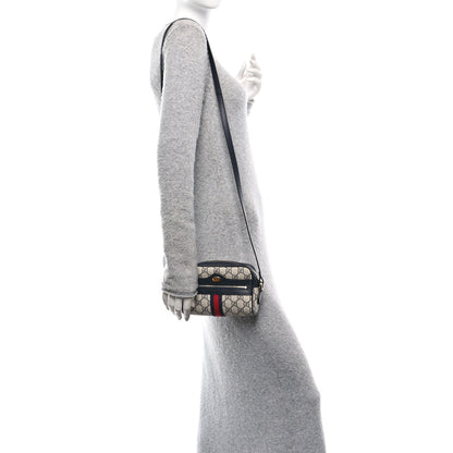 Gucci GG Supreme Monogram Textured Dollar Calfskin Web Mini Ophidia Shoulder Bag Beige Blue 2 of 11