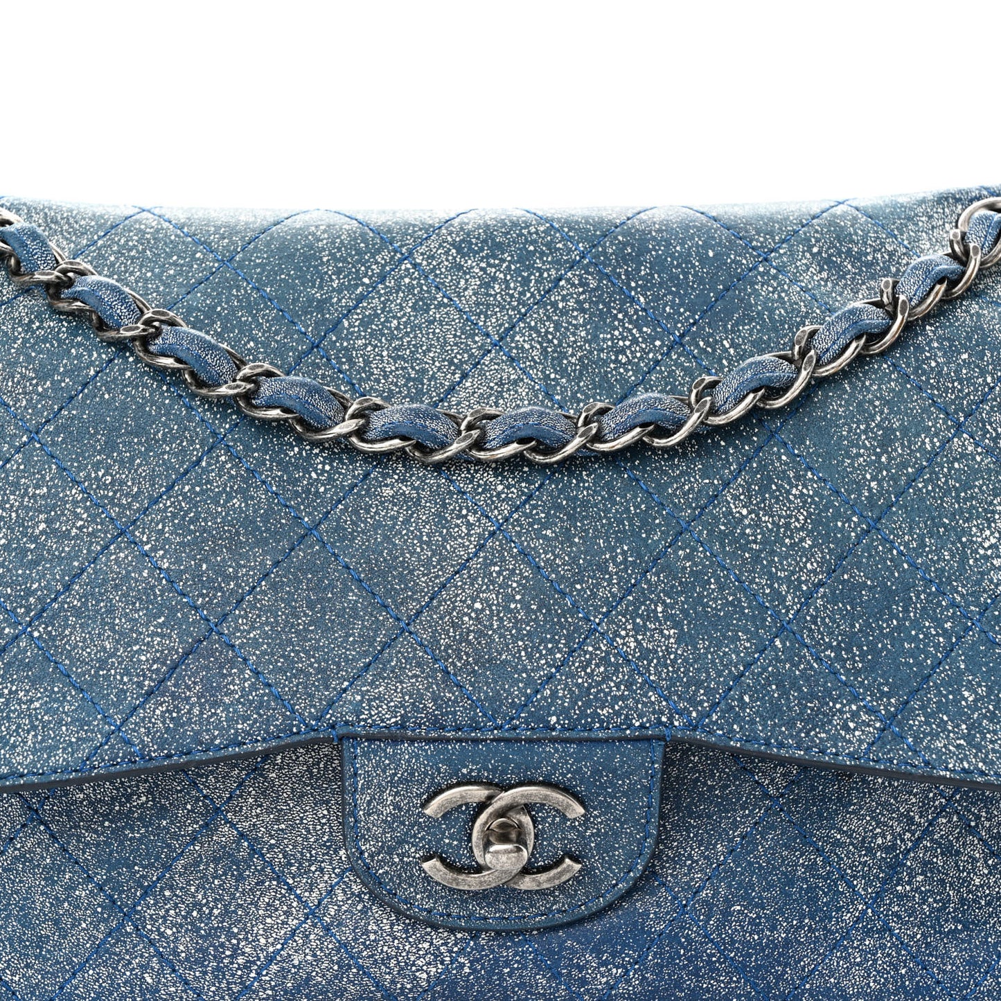 Crackled Calfskin Jumbo Double Flap Blue