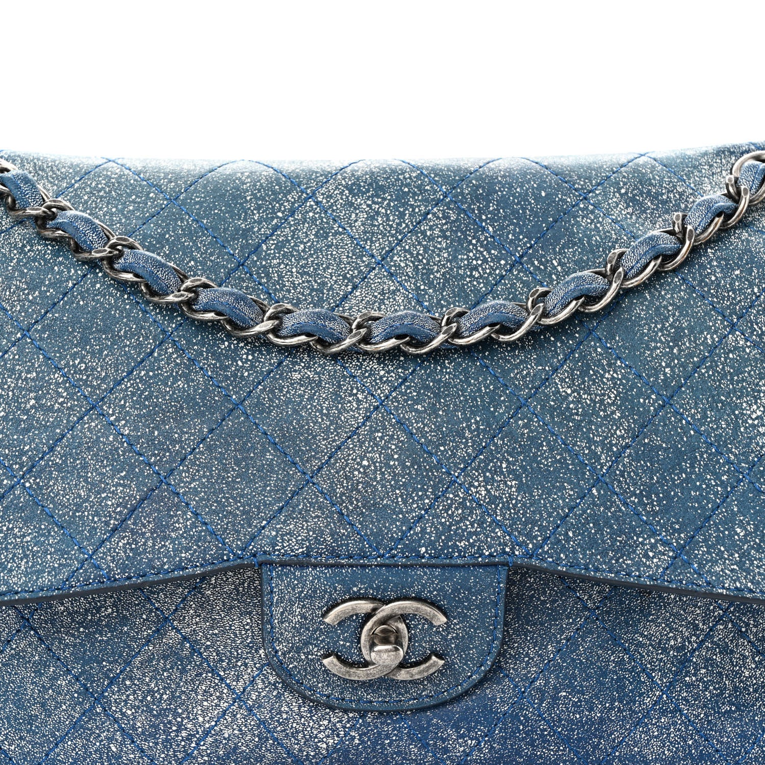 Chanel Crackled Calfskin Jumbo Double Flap Blue 8 of 12