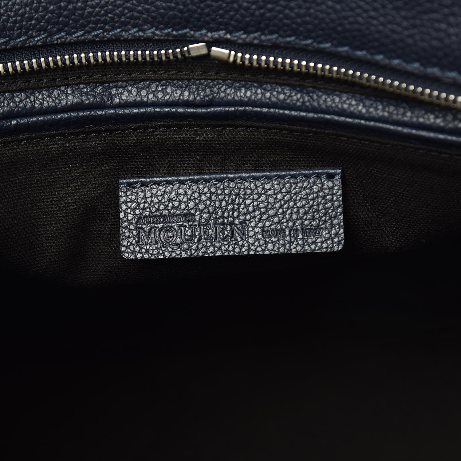 Alexander McQueen Pebbled Calfskin Large Skull Padlock Zip Around Tote Navy 6 of 10