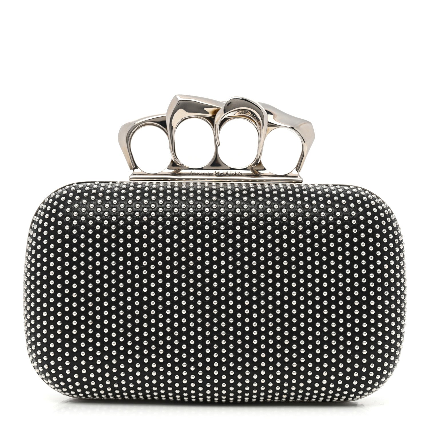 Alexander McQueen Calfskin Studded Skull Four Ring Knuckle Clutch Black 1 of 7
