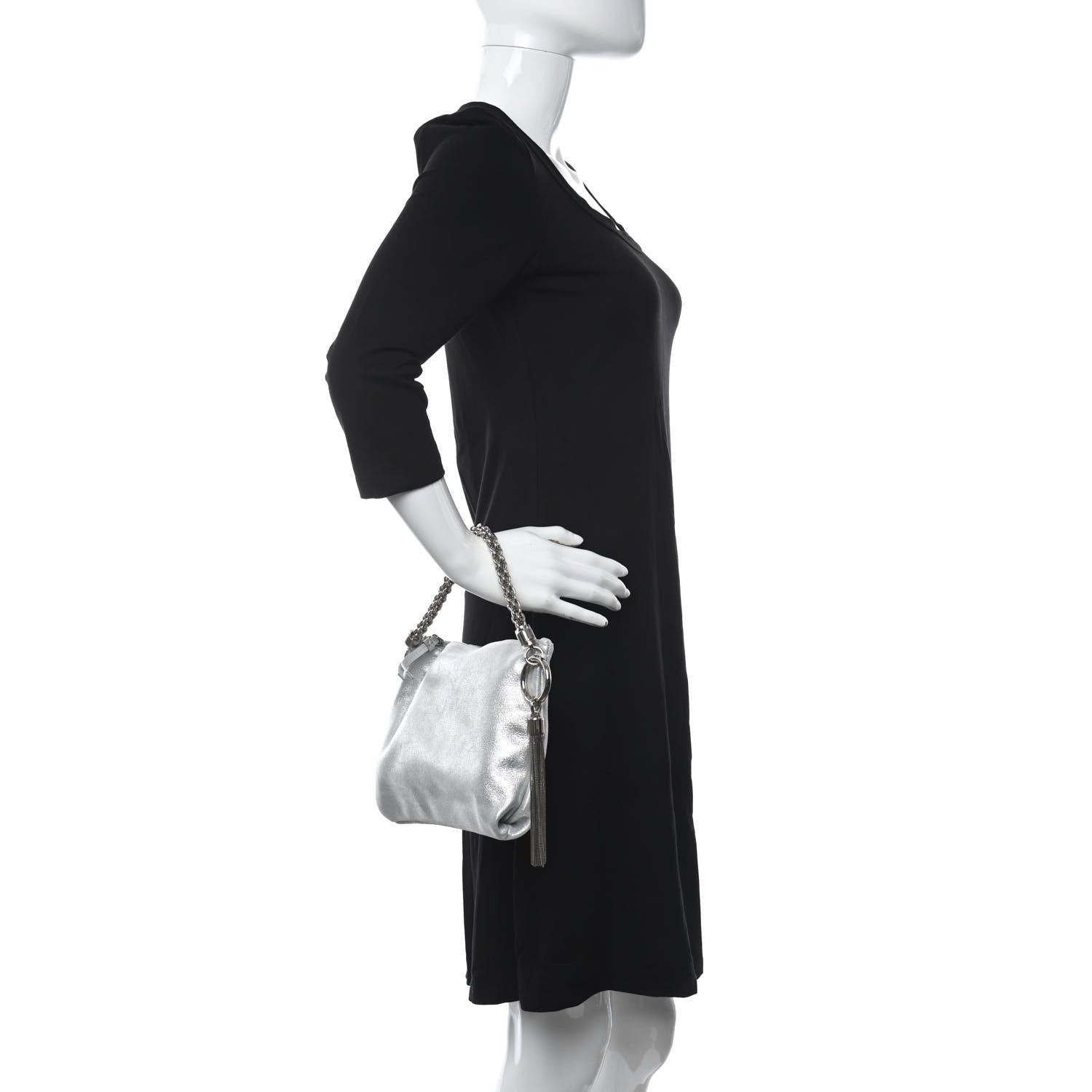 Chanel JIMMY CHOO Metallic Goatskin Callie Mea Tassel Shoulder Bag Silver 2 of 10