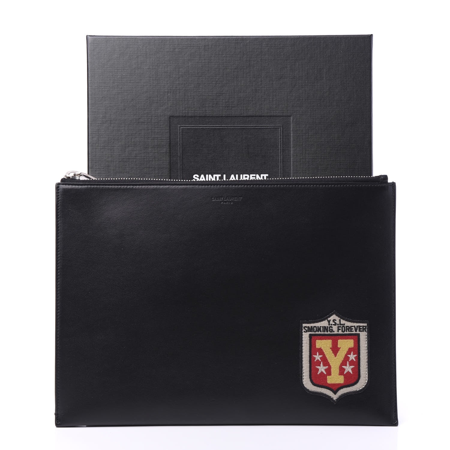 Saint Laurent Calfskin Embroidered iPad Pouch Black 10 of 10