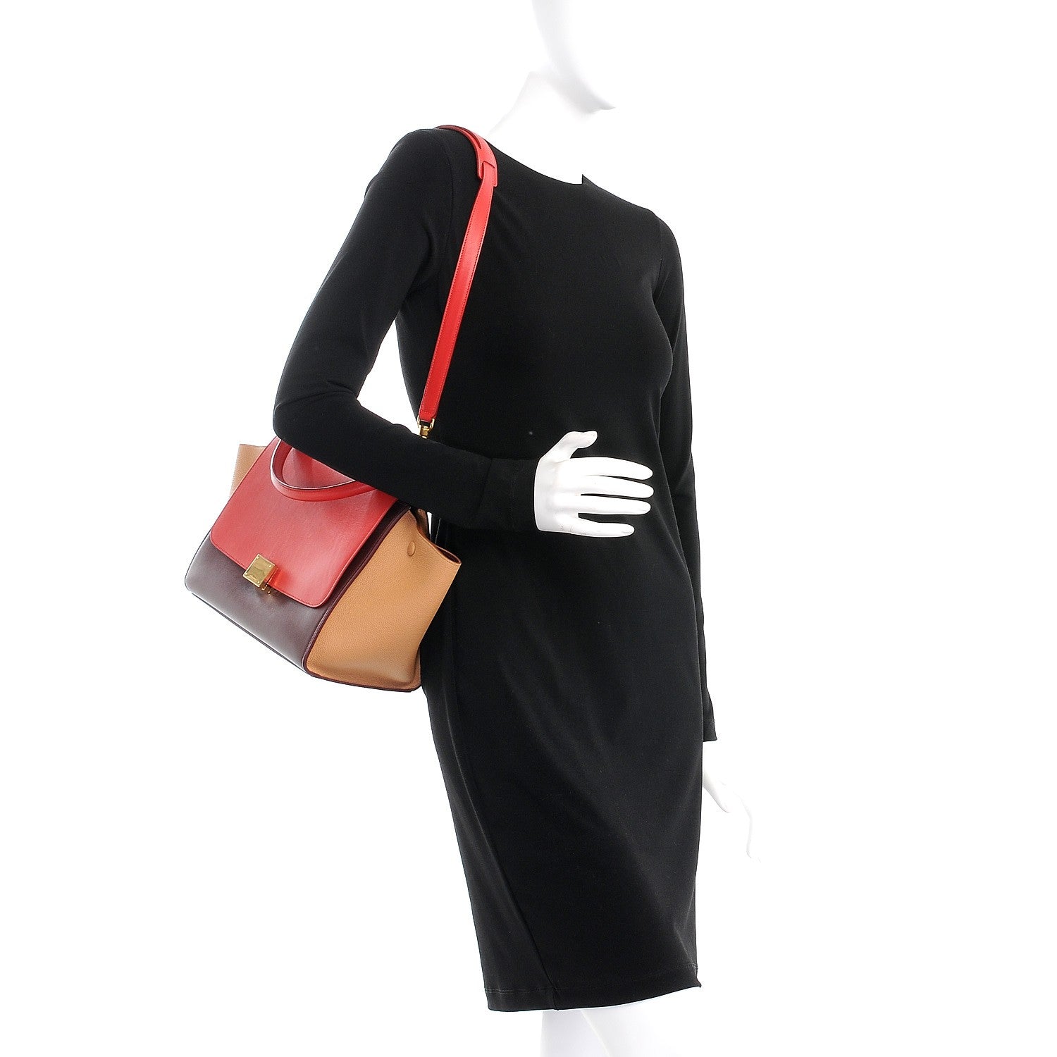 Celine Satin Baby Grained Calfskin Small Trapeze Carmin 2 of 10