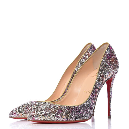 Christian Louboutin Glitter Aqua Ruban Met Pigalle Follies 100 Pumps 36.5 Rosette Gold 3 of 7