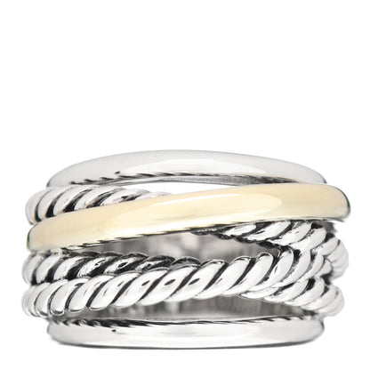 David Yurman Sterling Silver 14K Yellow Gold Wide Crossover Ring 51 5.75 1 of 5