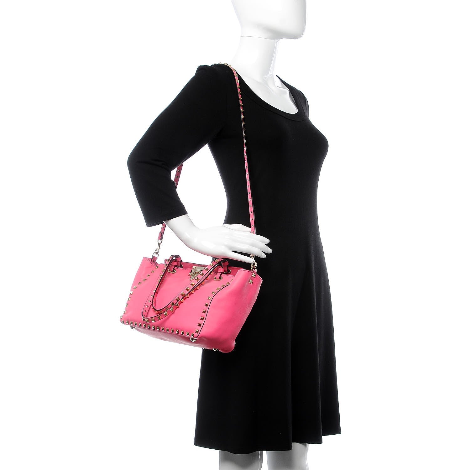 Valentino Garavani Vitello Small Rockstud Tote Fuxia Fluo 2 of 11