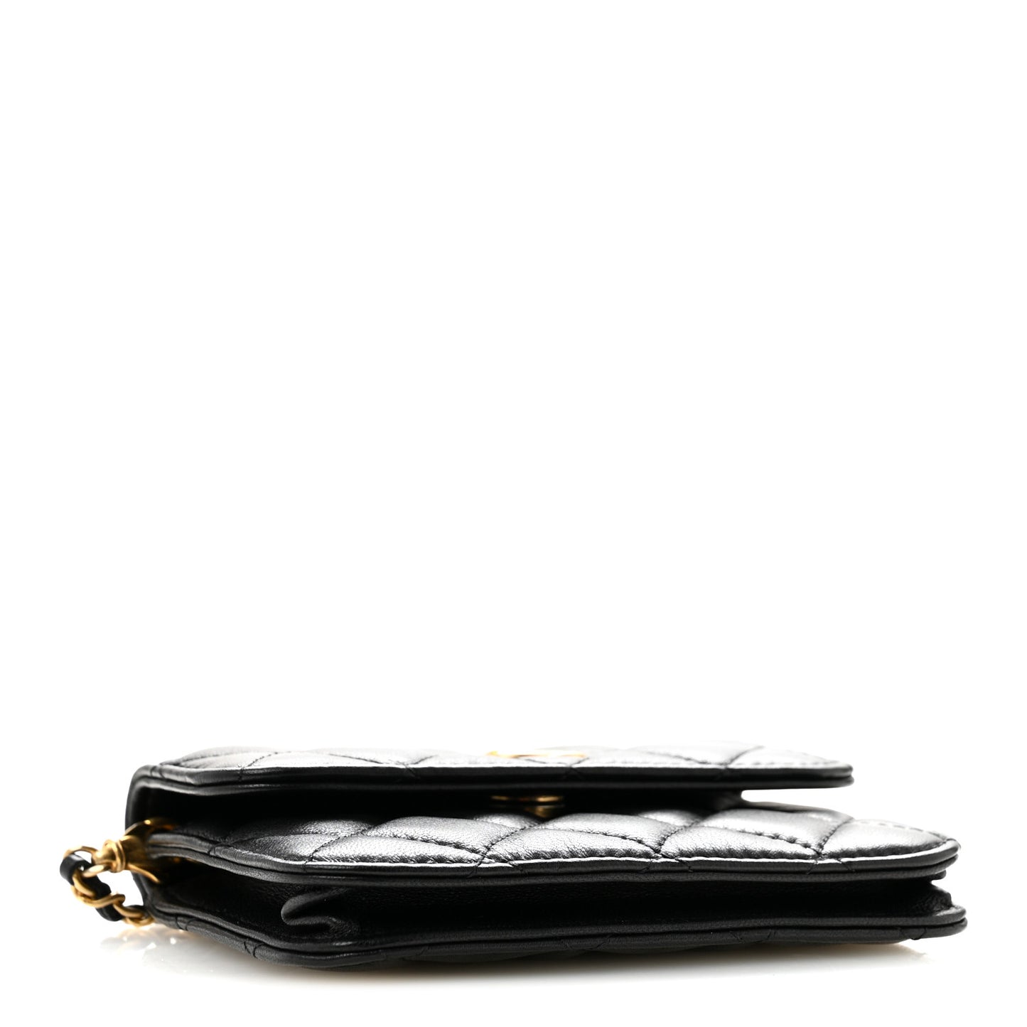Lambskin Quilted Pearl Crush Clutch With Chain Black