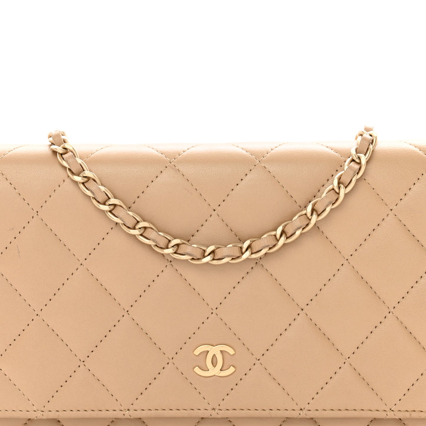 Lambskin Quilted Wallet On Chain WOC Beige