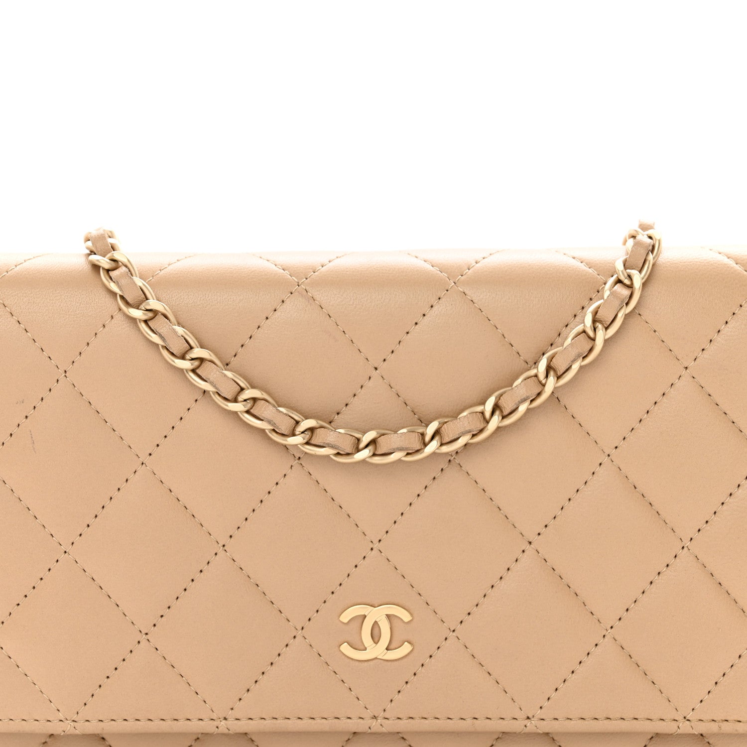 Chanel Lambskin Quilted Wallet On Chain WOC Beige 5 of 12