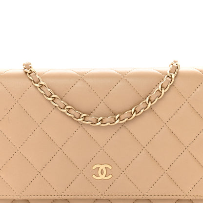 Chanel Lambskin Quilted Wallet On Chain WOC Beige 5 of 12