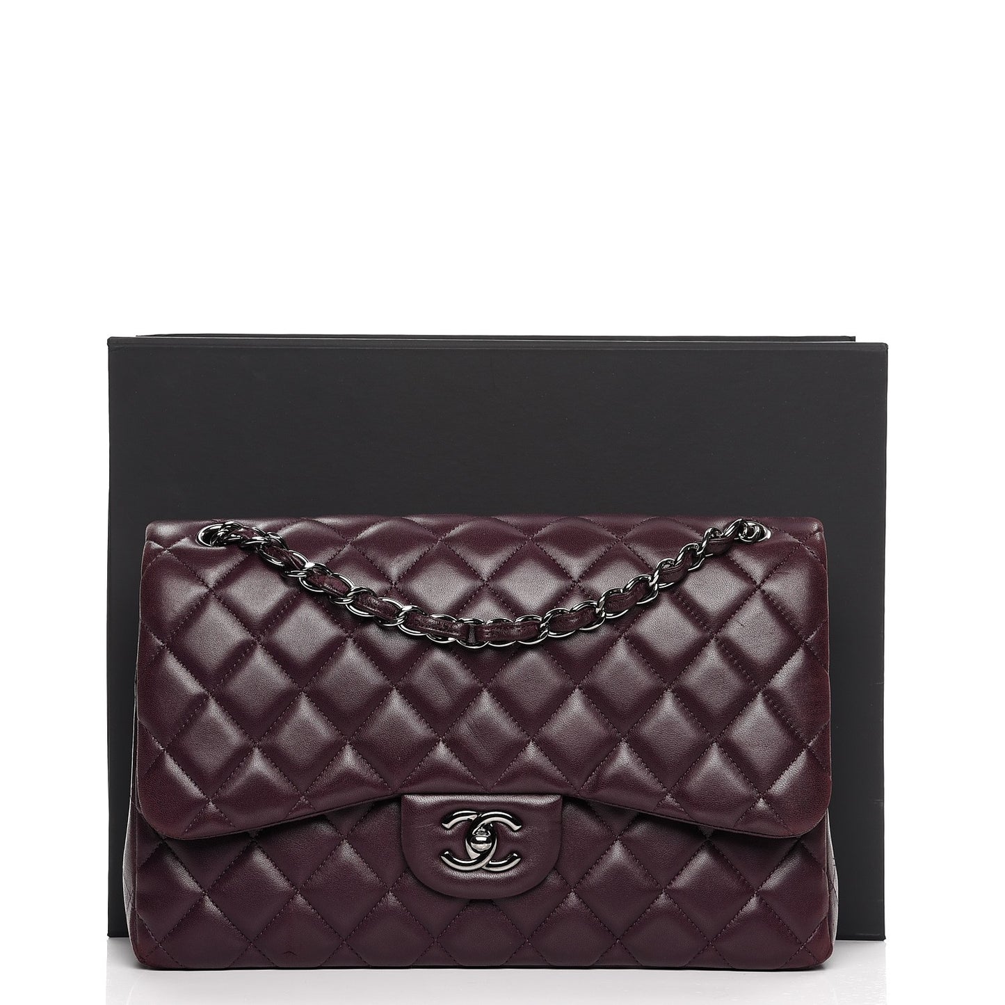 Lambskin Quilted Jumbo Double Flap Dark Purple