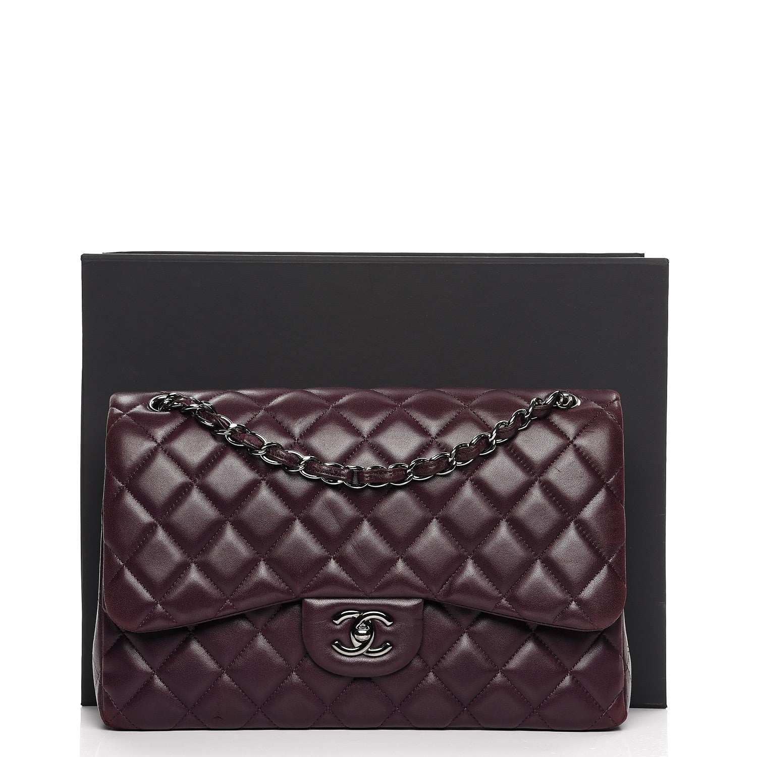 Chanel Lambskin Quilted Jumbo Double Flap Dark Purple 8 of 15