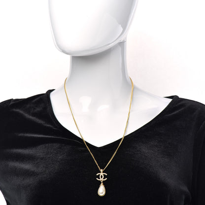Chanel Pearl Crystal Twisted CC Drop Necklace Gold 2 of 5
