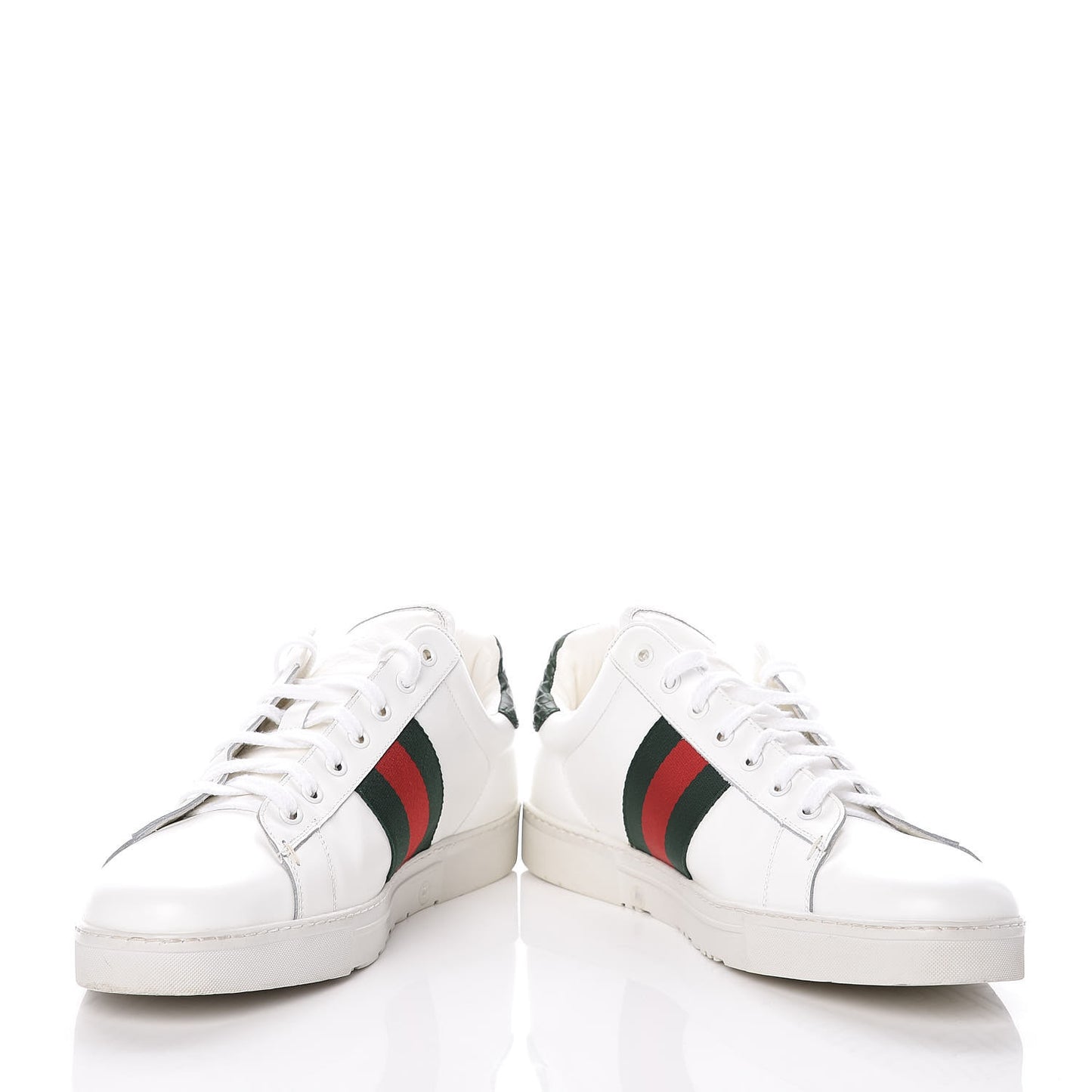 Calfskin Crocodile Web Mens Ace Sneakers 10.5 White Green