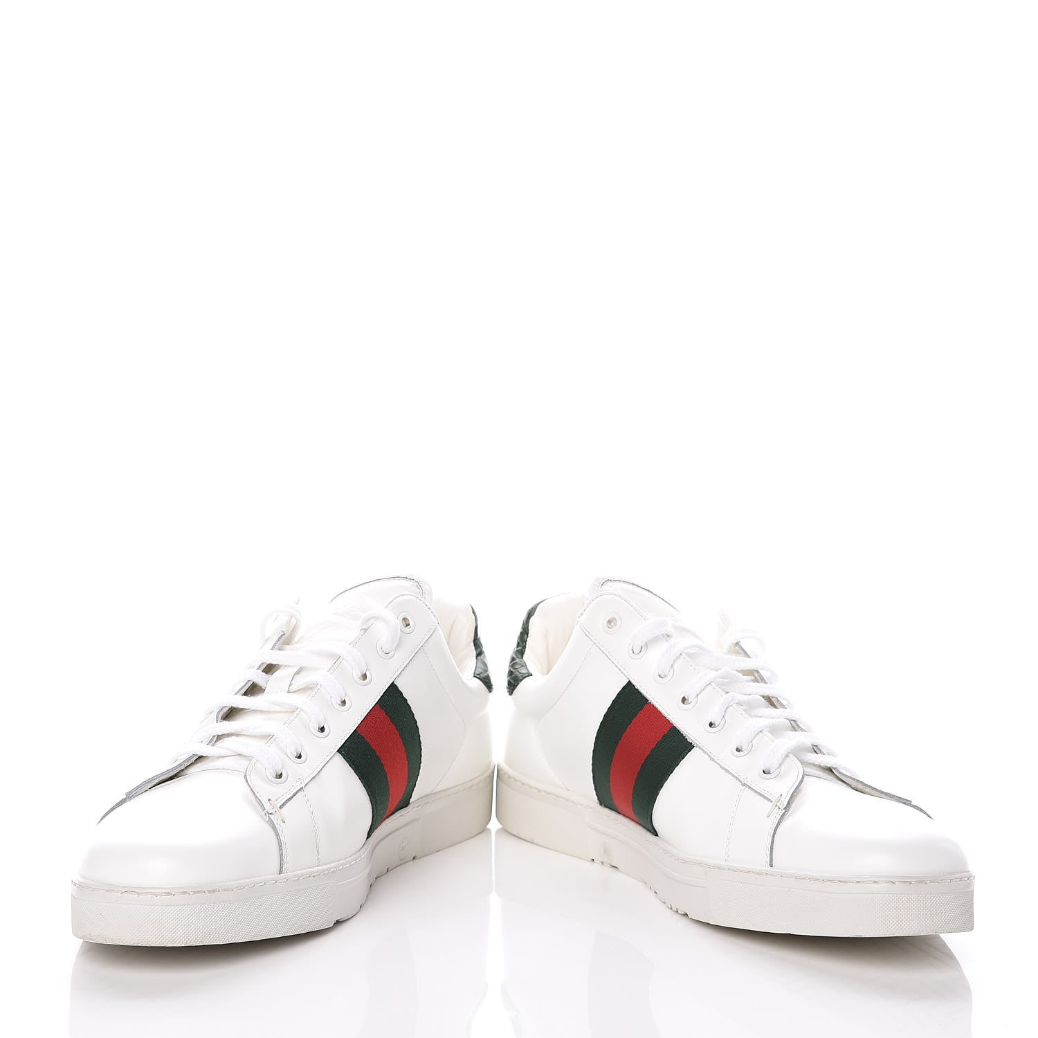 Gucci Calfskin Crocodile Web Mens Ace Sneakers 10.5 White Green 5 of 13