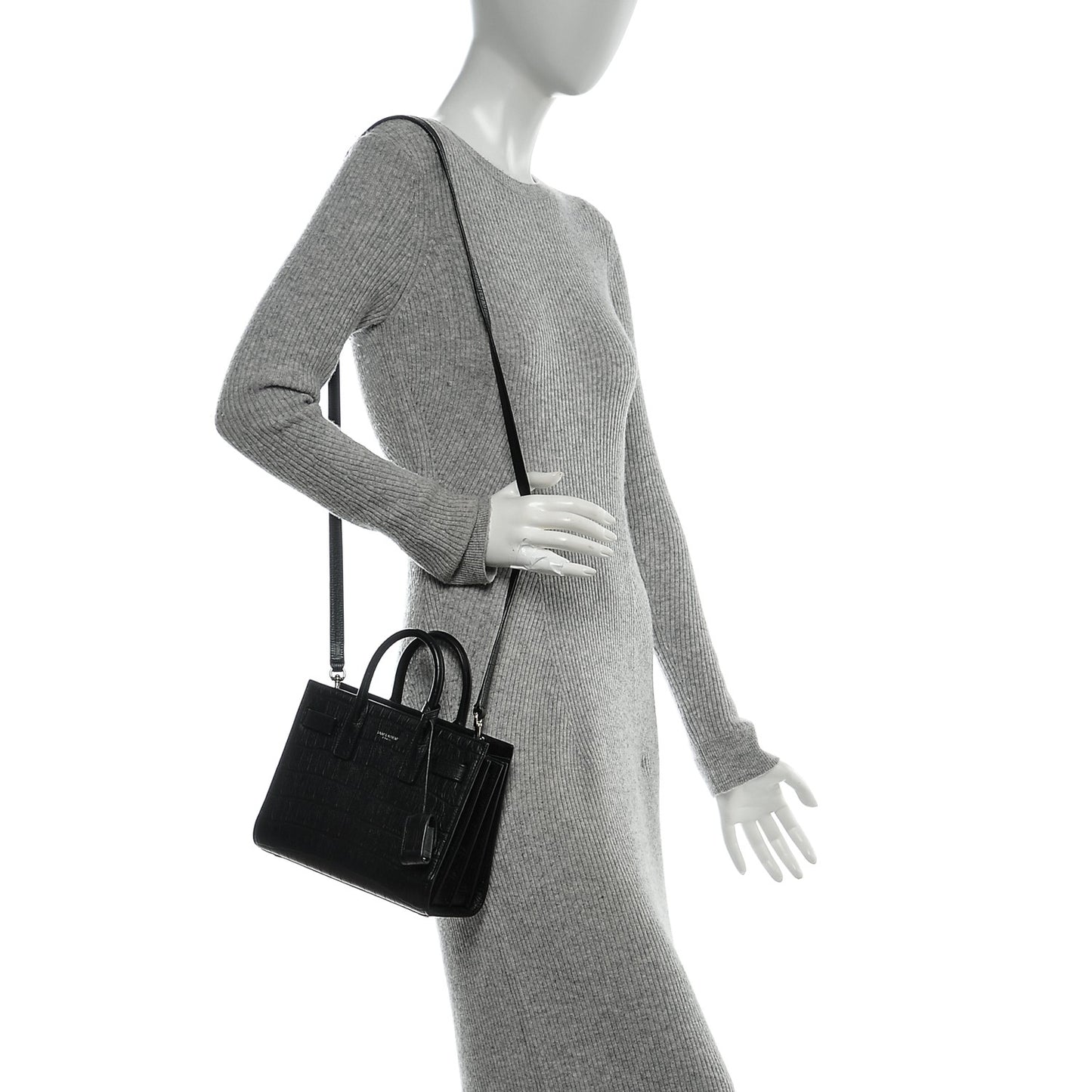 Calfskin Crocodile Embossed Nano Sac De Jour Black
