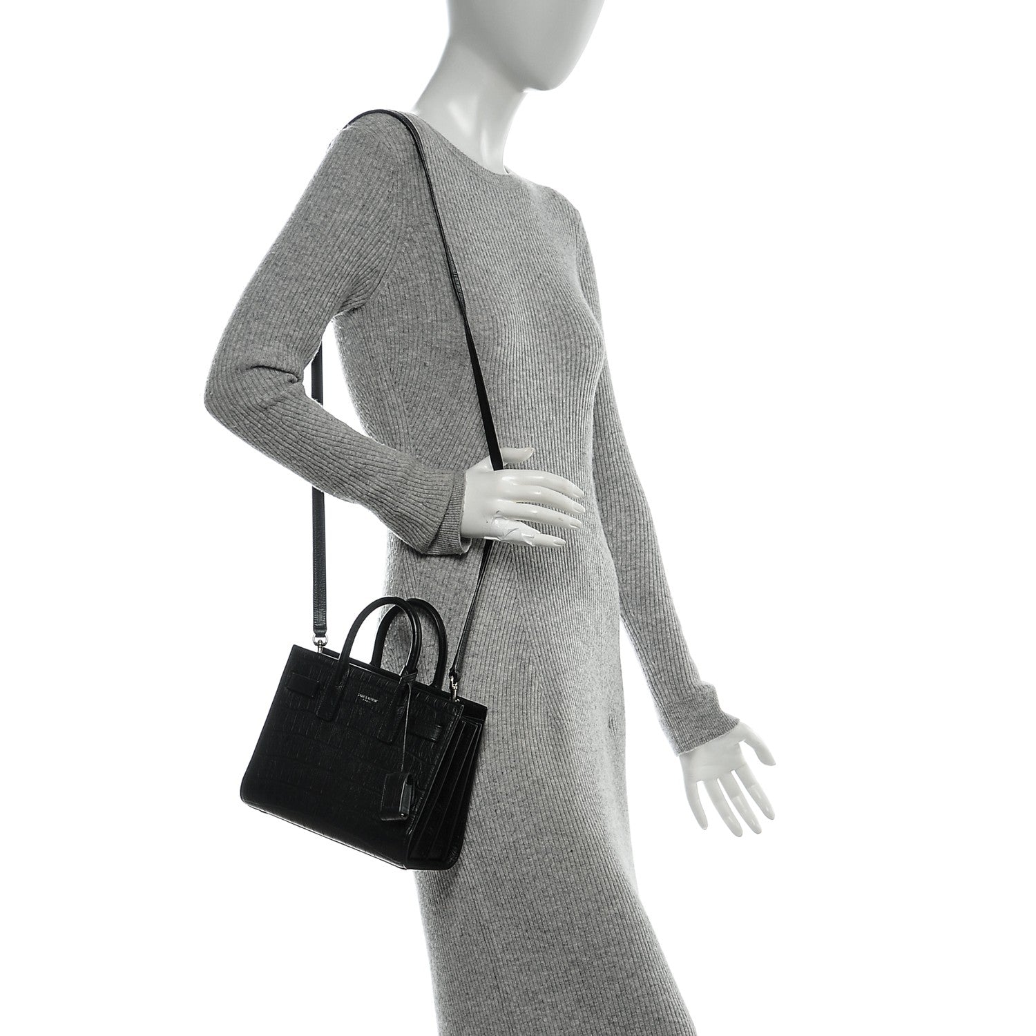 Saint Laurent Calfskin Crocodile Embossed Nano Sac De Jour Black 2 of 7