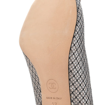 Chanel Lame Lace Cap Toe Pumps 37 Beige 8 of 12