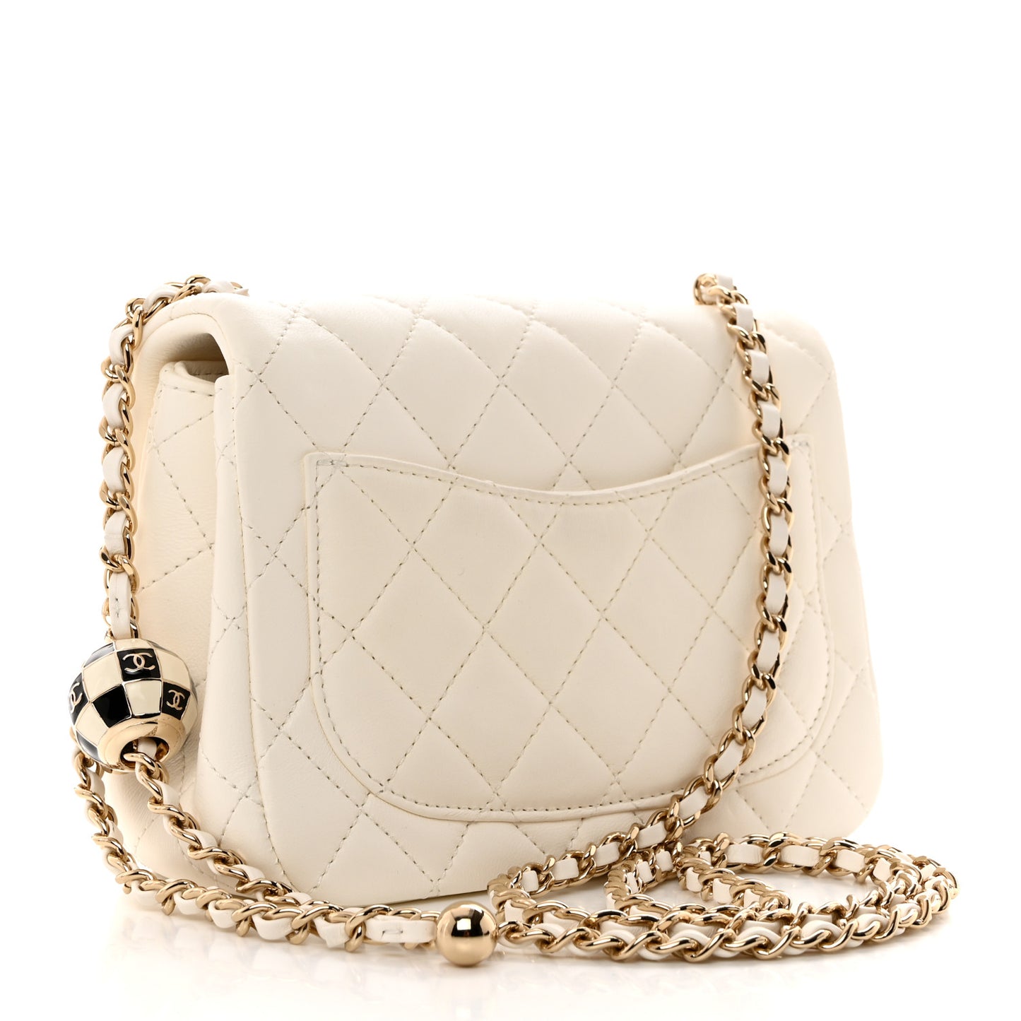 Lambskin Quilted Mini Pearl Crush Flap White