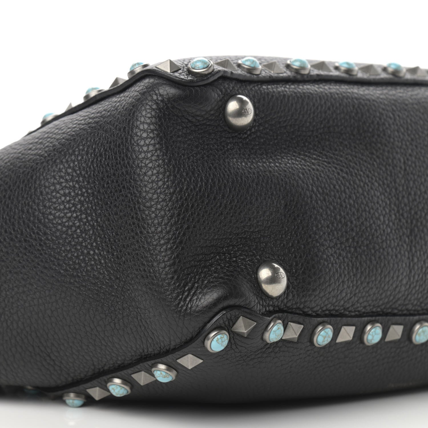 Valentino Garavani Grained Calfskin Turquoise Small Rockstud Rolling Tote Black 8 of 9