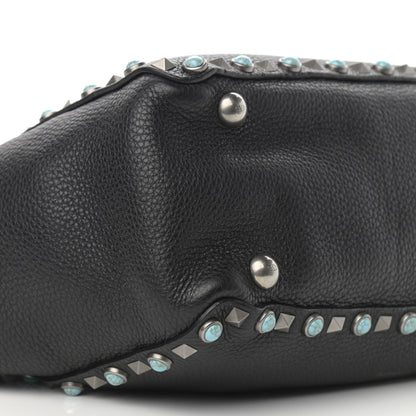 Valentino Garavani Grained Calfskin Turquoise Small Rockstud Rolling Tote Black 8 of 9