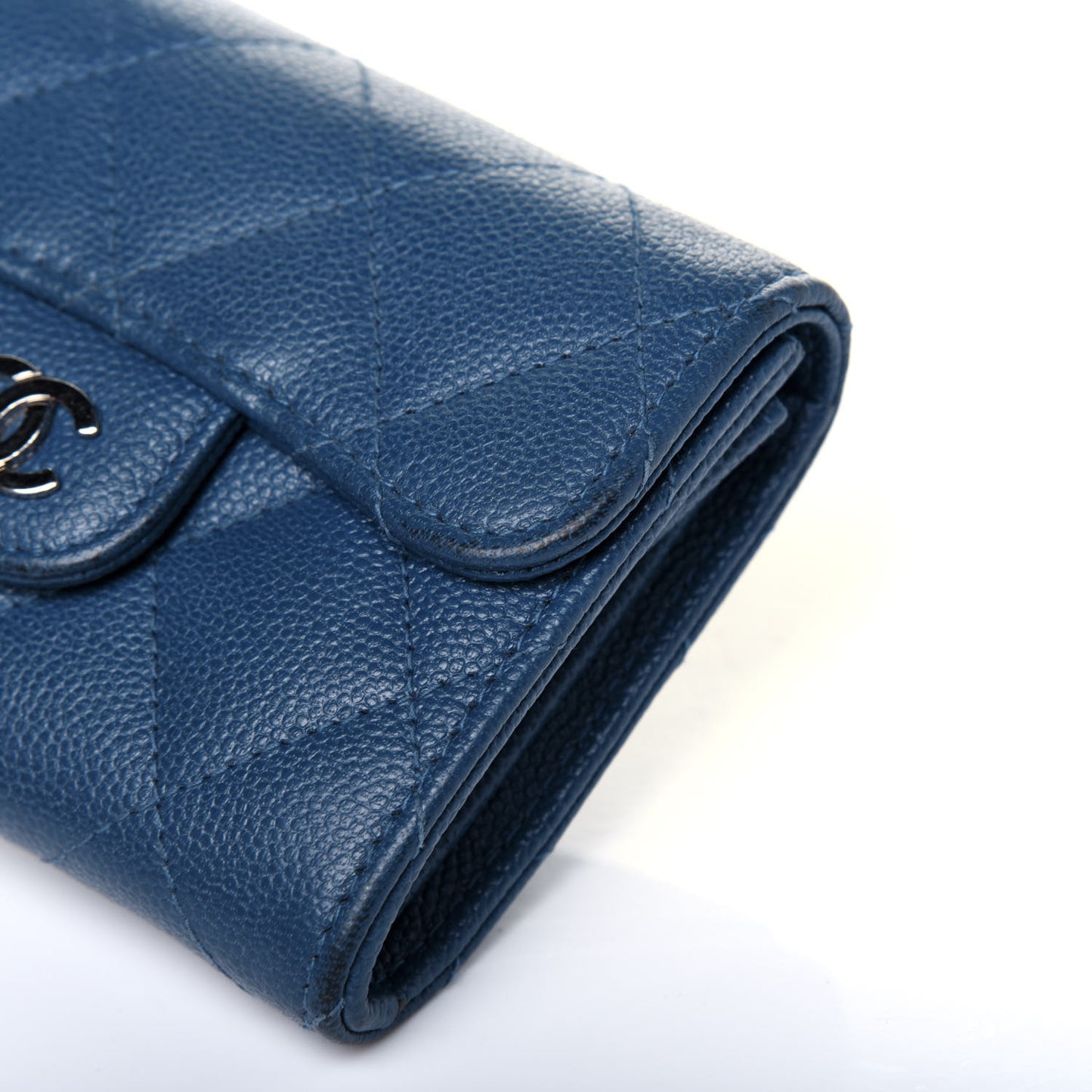Caviar Quilted Flap Card Holder Wallet Navy