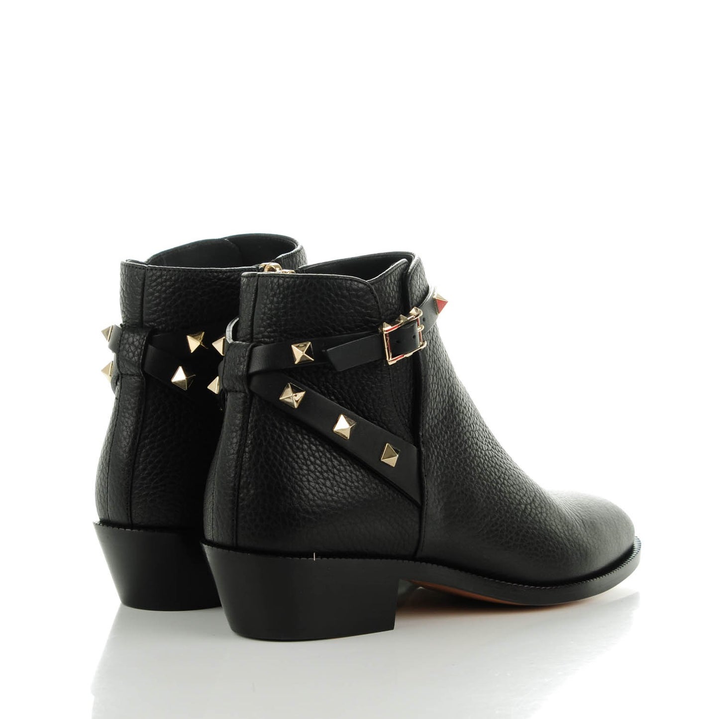 Grained Calfskin Rockstud Single Buckle 35mm Cowboy Ankle Boots 37 Black