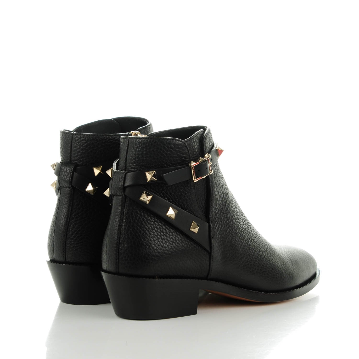 Valentino Garavani Grained Calfskin Rockstud Single Buckle 35mm Cowboy Ankle Boots 37 Black 4 of 8