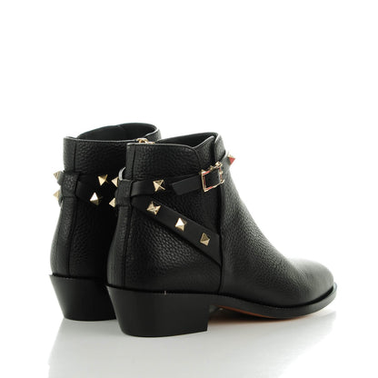 Valentino Garavani Grained Calfskin Rockstud Single Buckle 35mm Cowboy Ankle Boots 37 Black 4 of 8