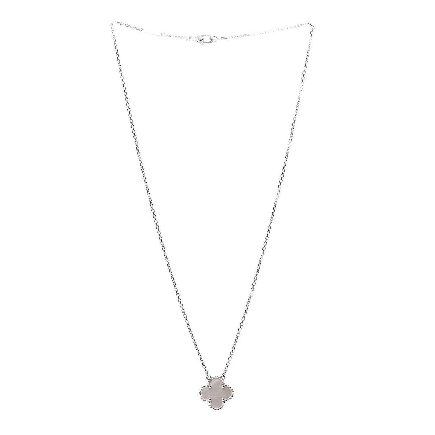 18K White Gold Mother of Pearl Vintage Alhambra Pendant Necklace